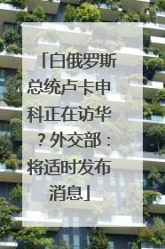 白俄罗斯总统卢卡申科正在访华？外交部：将适时发布消息