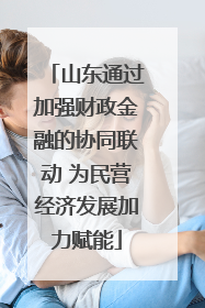 山东通过加强财政金融的协同联动 为民营经济发展加力赋能